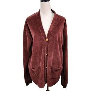Campus Tall XL Button Up Burnt Brown Cardigan Sweater Cotton Blend Retro 70s Vtg